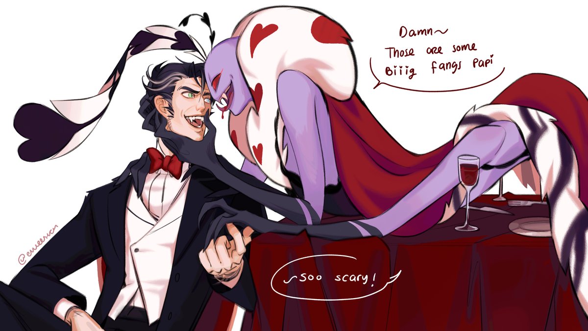 enveesion's tweet photo. "pls werewolf vox x vampire valentino nsfw" -> Not what you asked for exactly but my hand slipped #voxval #staticmoth https://t.co/kj63TY7bDm https://t.co/rtpQ1m52Vt