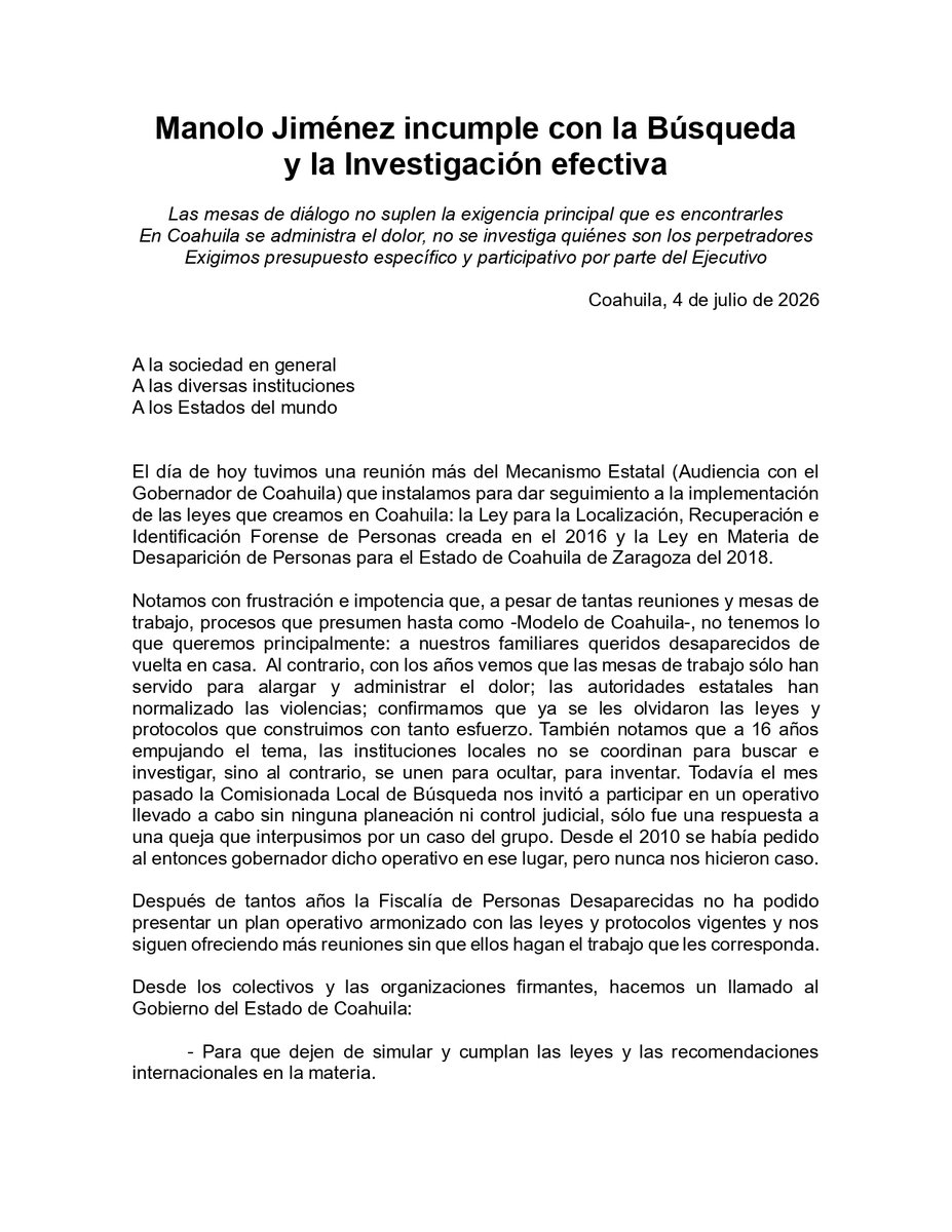 FrayJuanLarios's tweet photo. @manolojim @FedericoFdzMx @FGECoahuila @GobDeCoahuila Necesitamos mayor presupuesto para la búsqueda e investigación. Las mesas de diálogo son para atención de las familias pero no resuelve la tragedia humanitaria. @ErnestinaGodoy_ @FGRMexico @cbecoahuila @Busqueda_MX https://t.co/mDJMa43qsD
