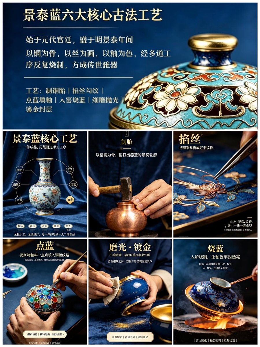 一抹蓝韵，千年风华。 景泰蓝，中国著名特种金属工艺品类，正名“铜胎掐