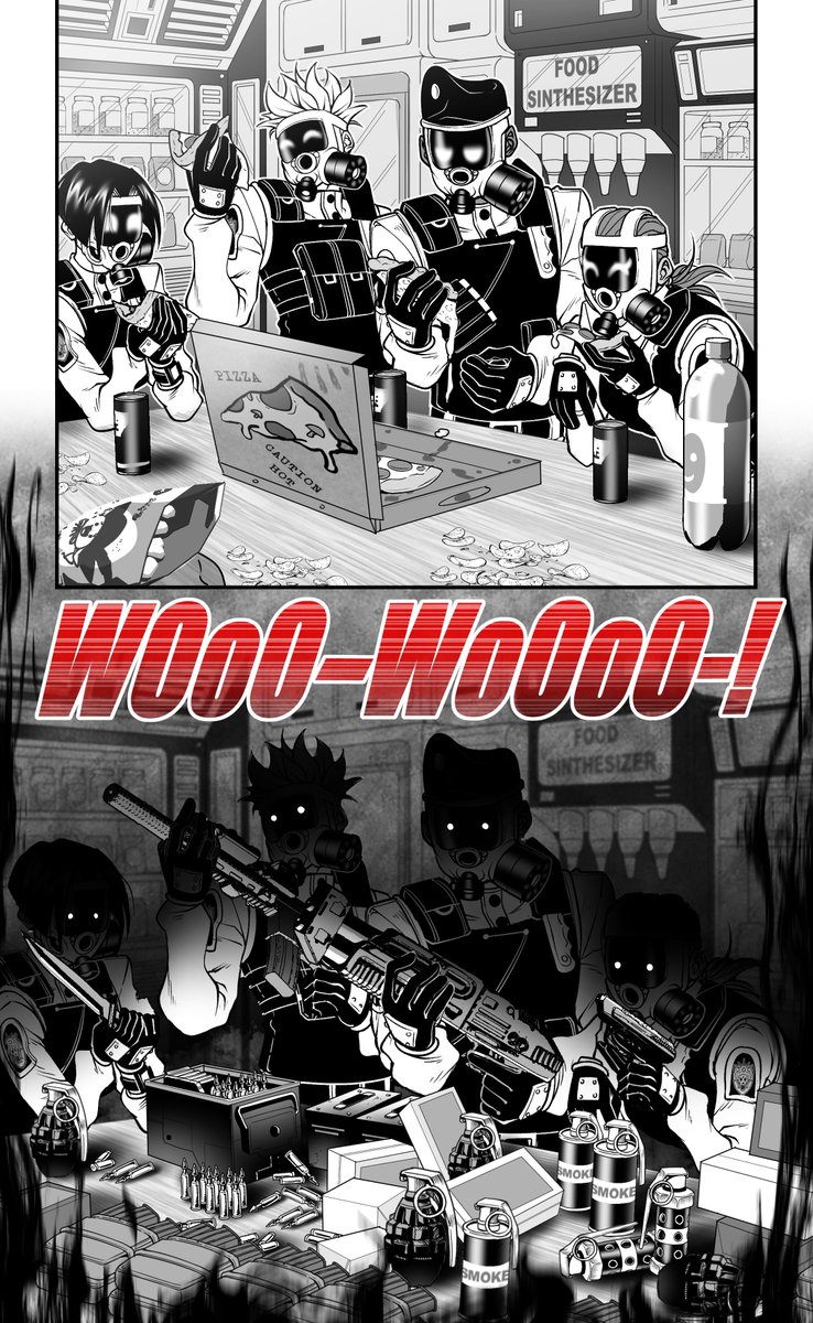 HazeWritesStuff's tweet photo. Posting art from Abnormal Shift till it reaches people who like webcomics featuring soldiers fighting monsters, masked characters, Resident Evil/SCP vibes and workplace comedy. https://t.co/c4Z7H276aR