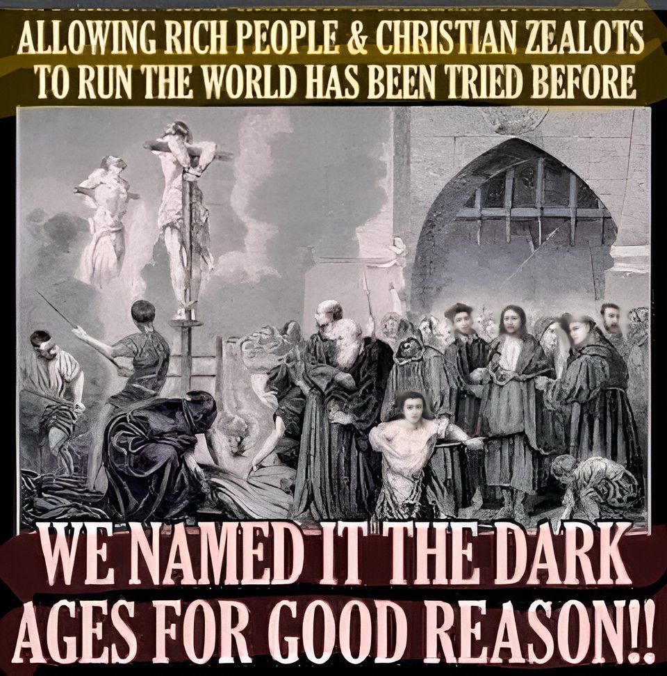 Melinda15858273's tweet photo. Our founders were deist who wanted separation of church and state. Shame on this administration particularly @russvought pushing #ChristianNationalism. The founders wanted freedom of religion. One of the reasons they wanted to get out from under the king. #EducateYourself
You are abusing this sight like you abuse everything.