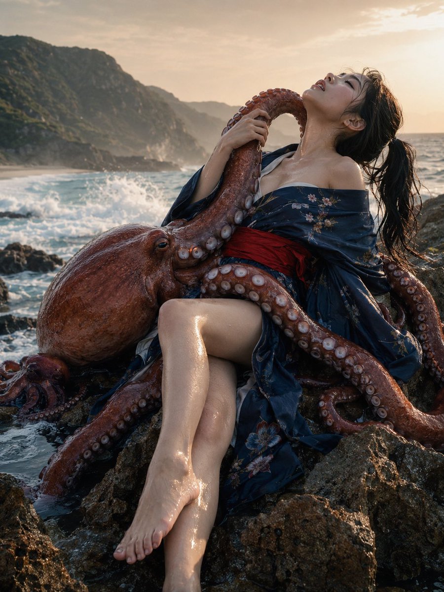 C6AIFP_alt's tweet photo. そもそもは北斎の「蛸と海女」を再現しようとしたのですが、さすがに全AIから生成拒否されてしまったので着物を着せました。

ChatGPTは最初にあっさりこの画像を生成したあと、生成拒否されるようになってしまい、あまり再現性がない感じではありますが。 https://t.co/OmqExafnh2