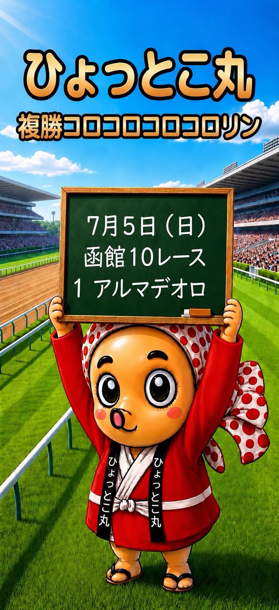 Hyottocomaru's tweet photo. おはようございます🌞
ひょっとこ丸
複勝コロコロコロコロリン🍙
皆さん良い１日を🧚‍♀️ https://t.co/6salDkc3Hp