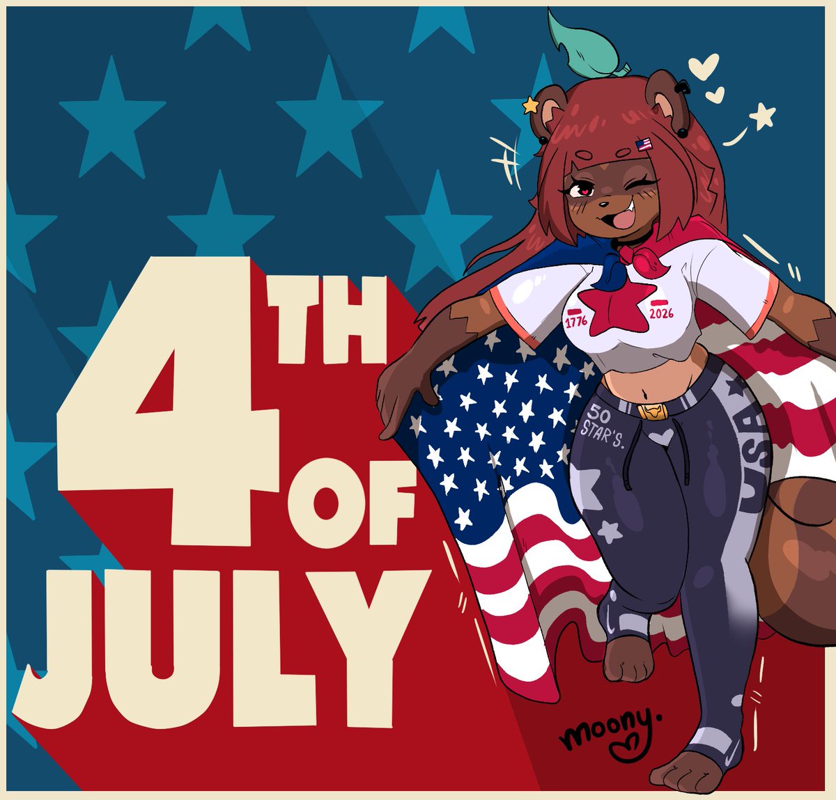 moonytanuki's tweet photo. FELIZ 4 DE JULIO! 🇺🇸
HAPPY JULY 4TH! 🇺🇸 

Yo soy de Perú y no lo celebro, pero les deseo que lo pasen bien en este día! a todos aquellos que lo celebran con ganas!! 
#4July #drawing #furryart ㅤㅤㅤ