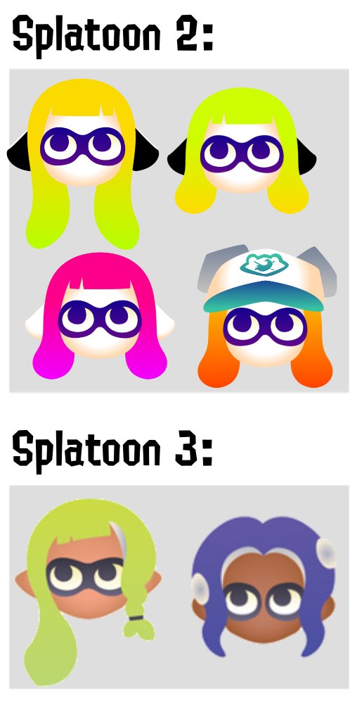 Kitt_me_not's tweet photo. Haven’t seen anyone talk about this or mention anything, but in the Splatoon Raiders direct +Treehouse the Mechanic icons seem visibly different 

I feel theirs has different facial structure or proportions (like sharper or bigger jawline? Imo they also look older, prob an adult) https://t.co/MQPEWMBccT