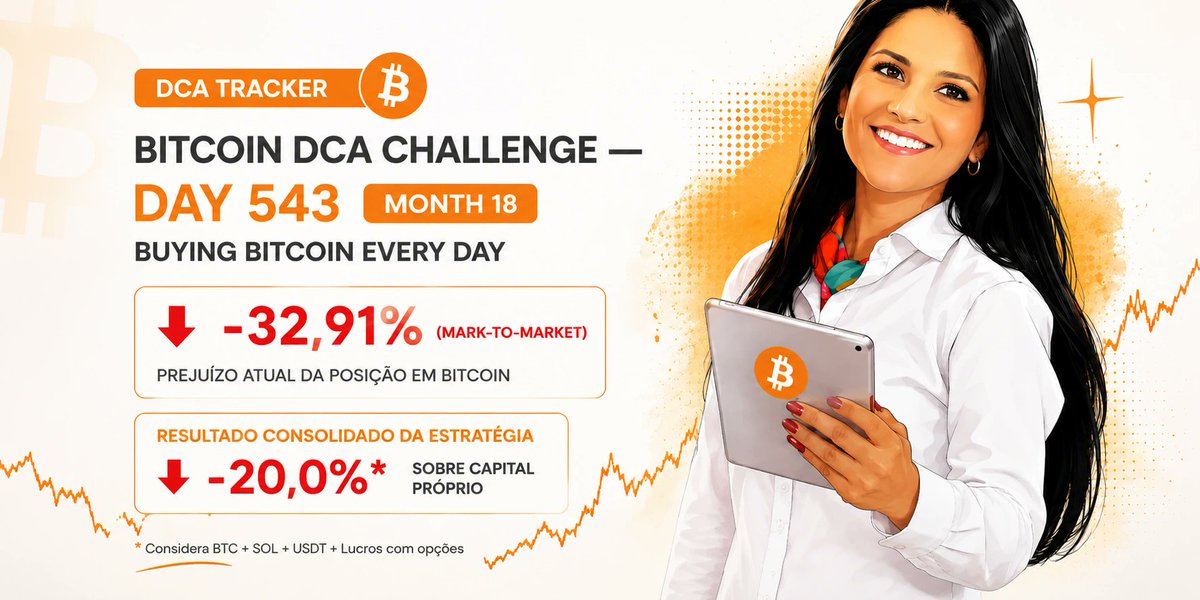 DamJucely's tweet photo. Estou há exatos 543 dias comprando Bitcoin rigorosamente TODOS OS DIAS.

O resultado atual? Estou com -32,91% de prejuízo amargando na tela. 📉
E quer saber? Isso não mudou um milímetro da minha estratégia.  👇 (Abra o fio)
https://t.co/GULmKcsjAV https://t.co/ZuPbVxOiSZ