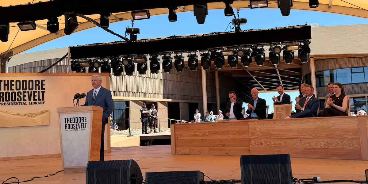 KFYRTV's tweet photo. On July 4, 1886, President Theodore Roosevelt visited Dickinson, North Dakota. So it’s only fitting that 140 years later — on this Fourth of July — the Theodore Roosevelt Presidential Library opened to the public. 
https://t.co/2k3RfZMgn7 https://t.co/CMk0Oj6Oyf