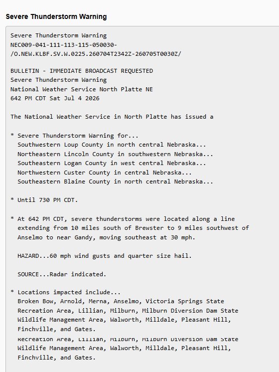 Jasamsdestiny's tweet photo. #Nebraska
#SevereThunderstormWarning for the following counties till 7:30. SW #LoupCounty, SE #LoganCounty
NE #LincolnCounty, NW #CusterCounty & SE #BlaineCounty.
60mph wind gusts & quarter size hail! https://t.co/9U20NQgzJp