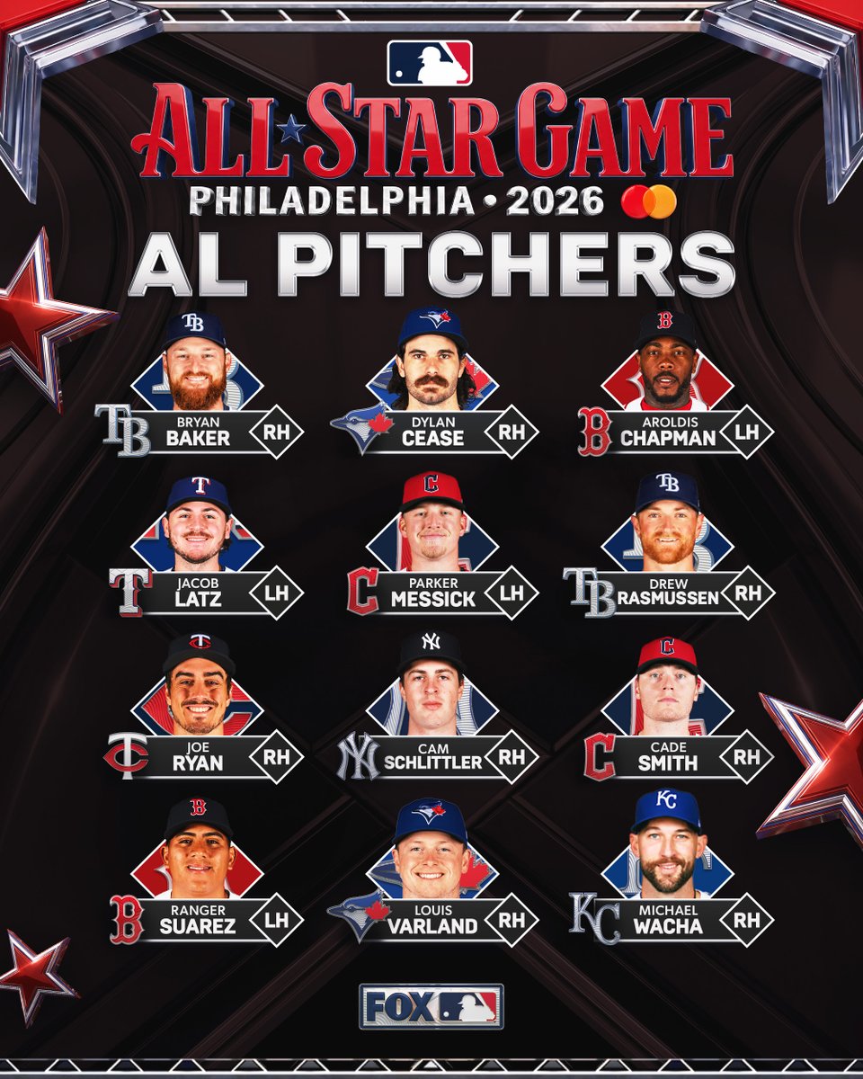 FOXSports's tweet photo. The pitching staff for the 2026 AL All-Stars! 🙌 https://t.co/5p83xnhSvE