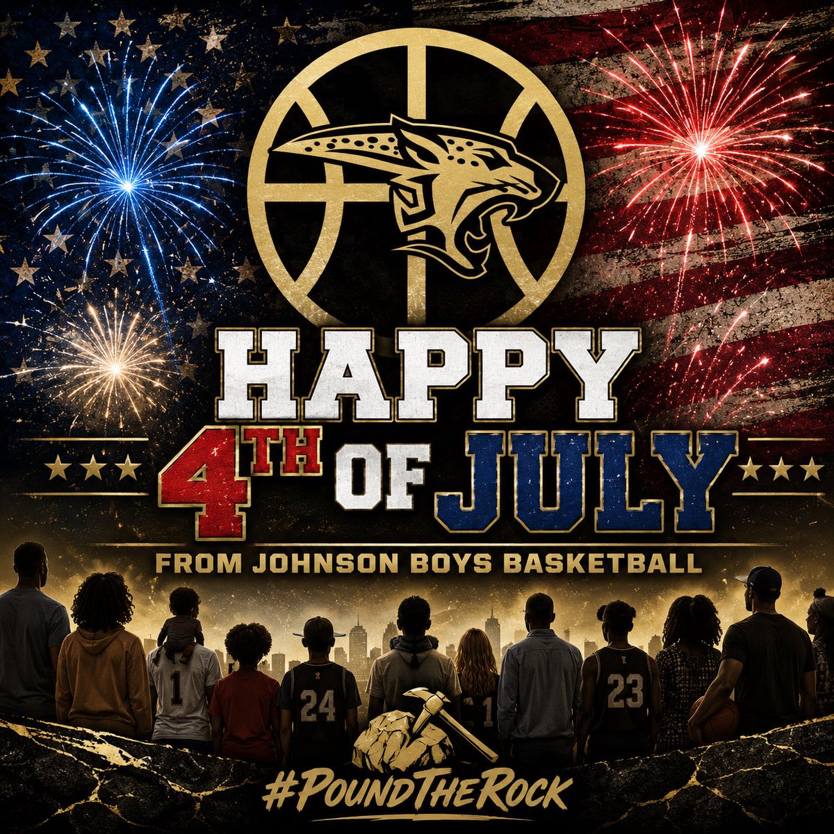 JHSJags_Hoops's tweet photo. Happy 4th of July from Johnson Boys Basketball! 🇺🇸🐆

Wishing our Jaguar family a safe and meaningful holiday.

#PoundTheRock🪨⚒️ https://t.co/EdFDJ1782q