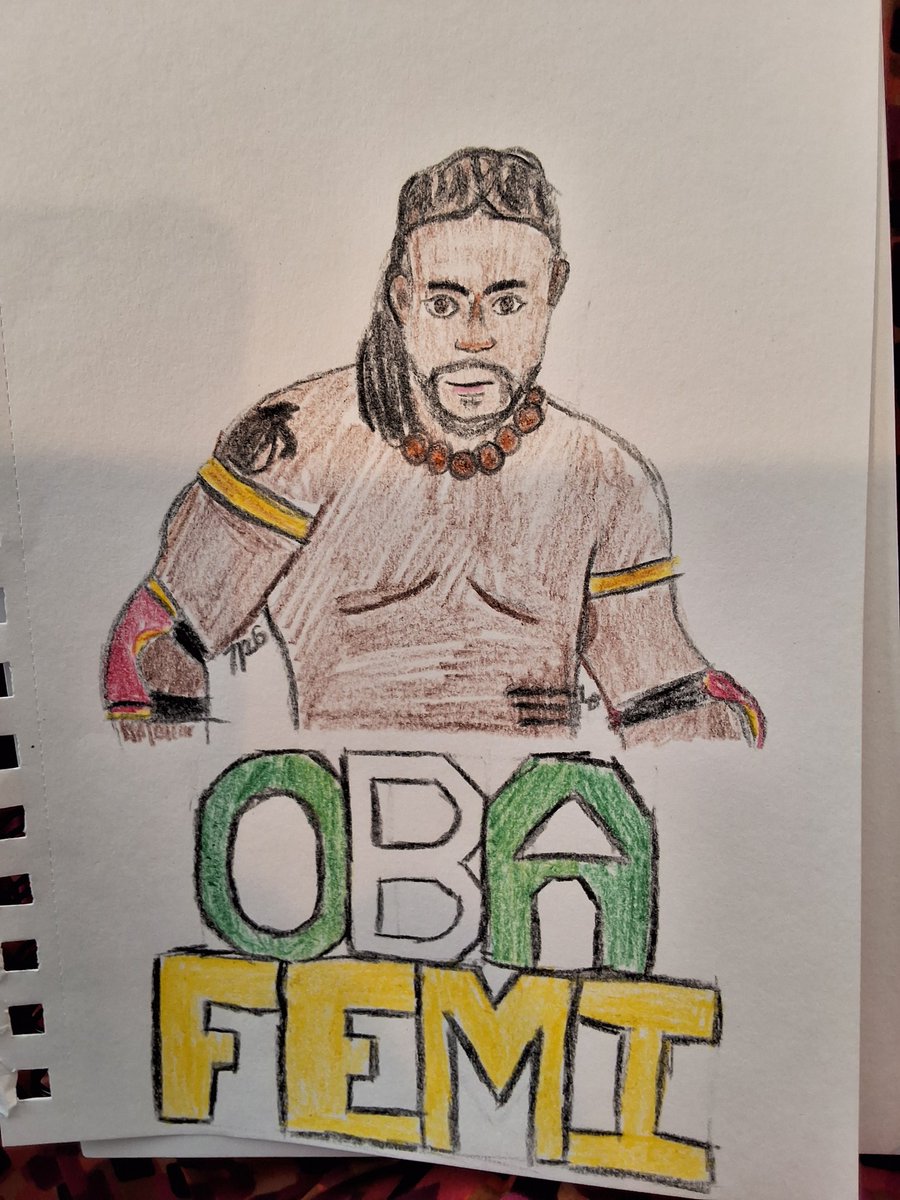 LRBrattin's tweet photo. Thought I'd try and draw a picture of my newest favorite wrestler:

The Ruler, the Destroyer, the Bringer of War, the 2026 King of the Ring, the 6'6 mountain of Nigerian MUSCLE... better known as Oba Femi.

@Obaofwwe https://t.co/XN2uFmR1Ef