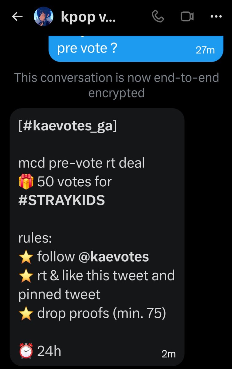 Miral_Bahaa_'s tweet photo. [#kaevotes_ga]

mcd pre-vote rt deal
🎁 50 votes for #STRAYKIDS

rules:
⭐️ follow @kaevotes 
⭐️ rt &amp; like this tweet and @kaevotes pinned tweet📌
⭐️ drop proofs (min. 75)

⏰️ 24h https://t.co/4TNFZD7rTk