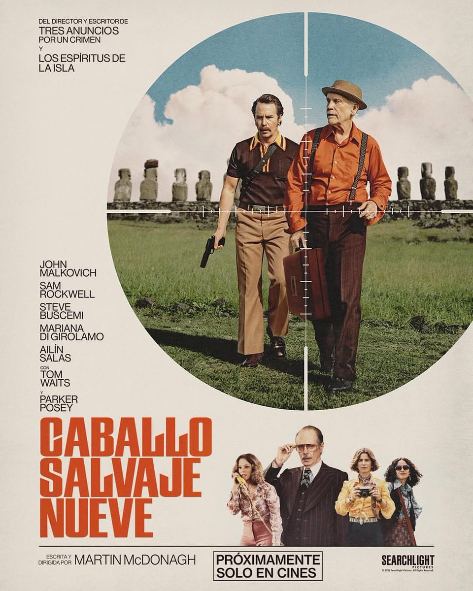 CinemarkChile's tweet photo. Don Martin McDonagh se fue a grabar a Isla de Pascua con John Malkovich, Sam Rockwell, Steve Buscemi y nuestra Mariana di Girolamo 😍🇨🇱

La joyita segura que será Caballo Salvaje Nueve llega el 5 de noviembre a la cartelera 👌 https://t.co/bkqGIXocFv