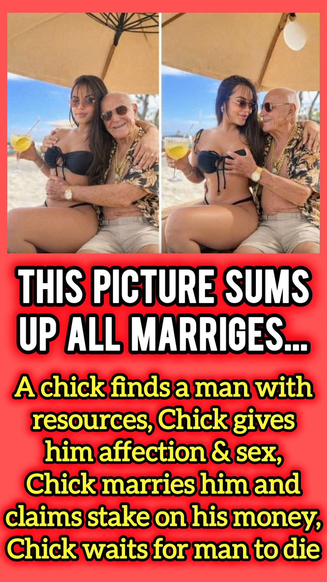 Shanedavis3348's tweet photo. This picture sums up all marriages #mgtow #redpill #thewall #manosphere #carousel #marriages #agedifference #sugardaddy https://t.co/5wn1t1rYE4