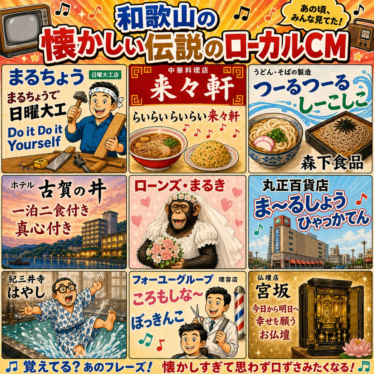 wakayama_stream's tweet photo. 【和歌山県民にしか分からない】 
昭和〜平成のテレビ和歌山で無限に流れていた

「和歌山の懐かしい伝説のローカルCM」📺 

いくつ脳内再生できた？
他にもあればリプ欄で教えてや～👇 https://t.co/Tks2ZrVLYE