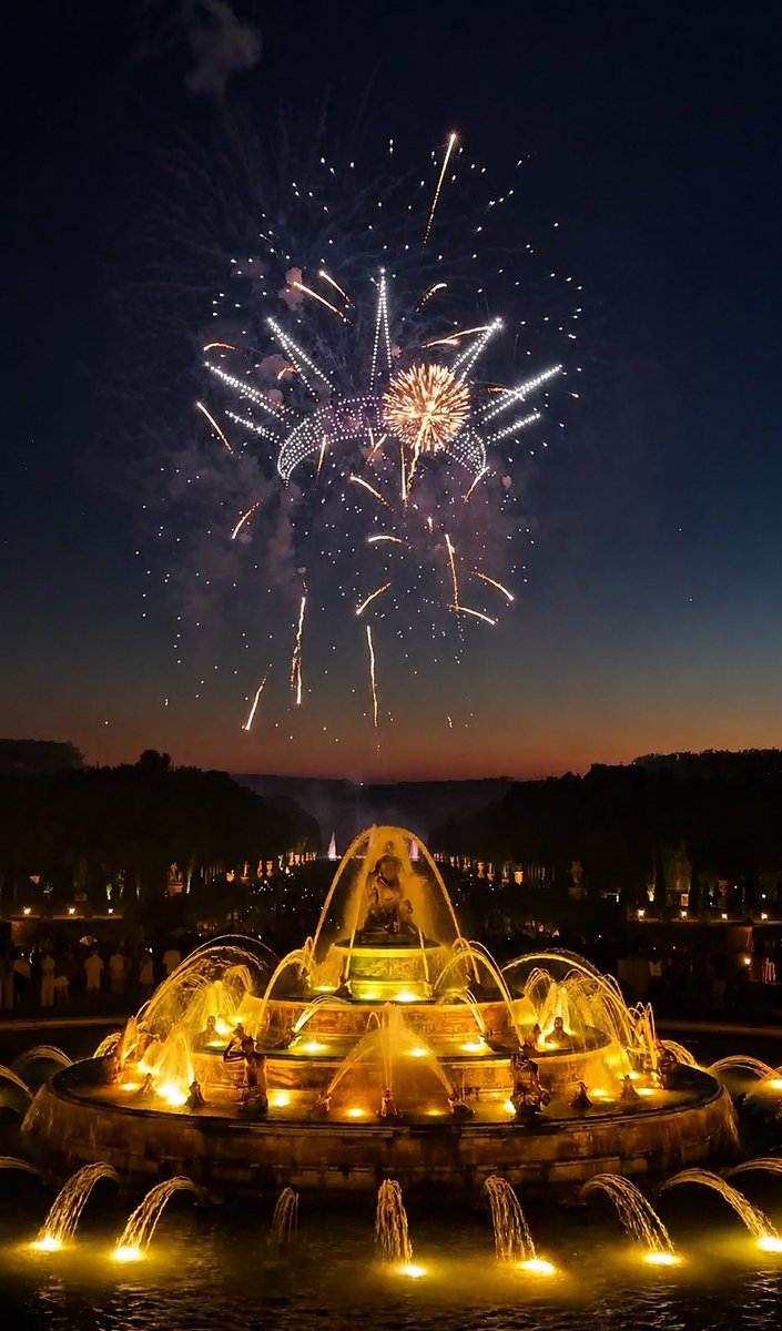 versaillescult's tweet photo. 🇫🇷🇺🇸 Ce soir, le château Versailles a célébré les 250 ans de l’Indépendance américaine aux Grandes Eaux Nocturnes. Un spectacle mêlant fontaines, drones et pyrotechnie.

#Versailles #chateaudeversailles #USA250 #IndependenceDay #France #USA #usa #drone https://t.co/Y2X6BJtwoE
