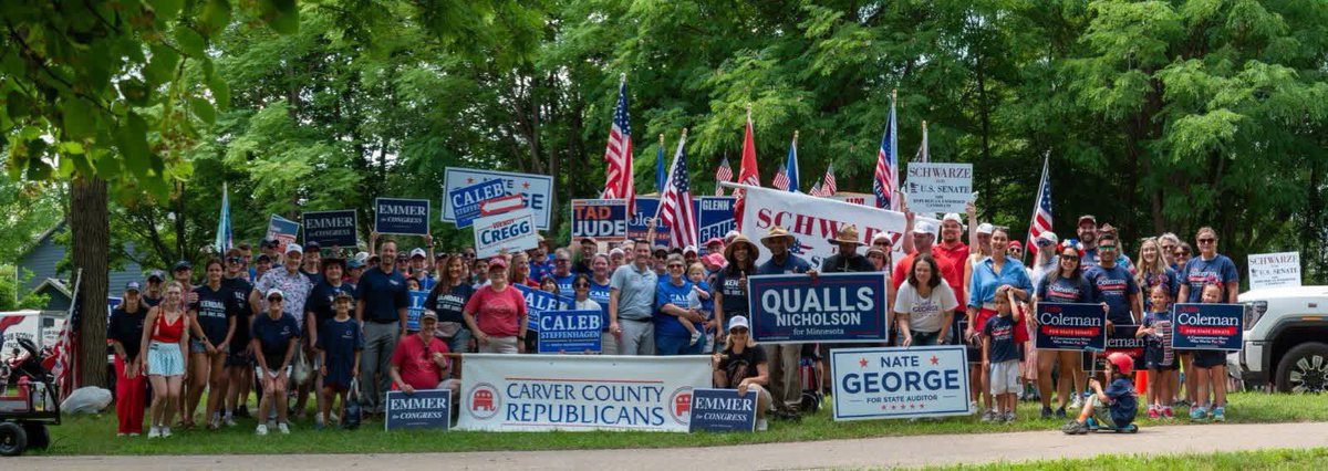 mngop's tweet photo. The Minnesota Republican ticket celebrated 250 years freedom &amp; liberty all over the state today!

From north to south and east to west marching in parades and recruiting voters &amp;  volunteers for "The Great Minnesota Take Back"! 

#NovemberIsComing https://t.co/kWcs7RTyiJ