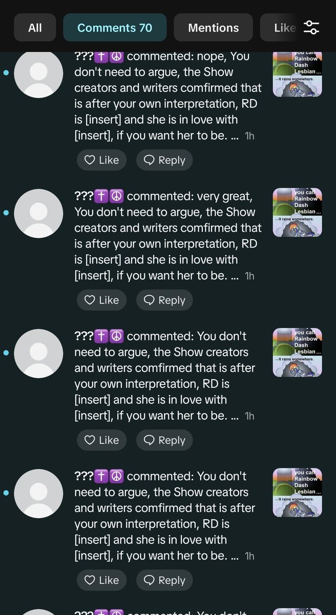 terrataglia's tweet photo. Recently I've had comments on old videos of people disliking that I call Rainbow Dash a lesbian. I'm not in the MLP fandom anymore why is it homophobic again?? https://t.co/GwEjEwZXHp