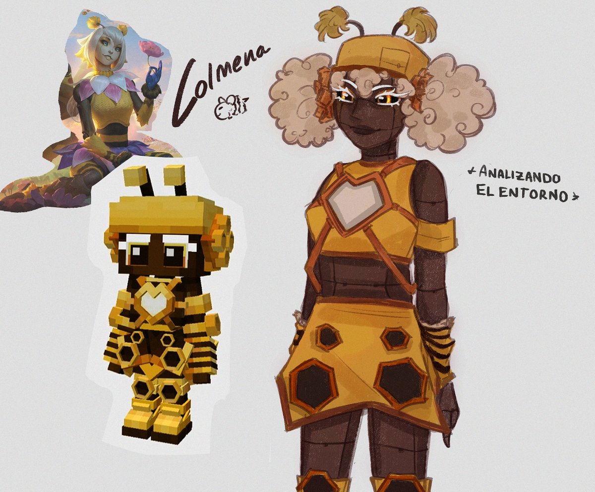 luminxuse's tweet photo. ola 🐝

hice un sketch rápido de referencia a la skin de colmena para futuros dibujos :3 no tenía muchas ganas de dibujar pero al ver el diseño de colmena, me inspiré KSJSKDFJ 

(btw me recordó a la skin abeja de orianna en el lol :3 por lo de ser abejita + ser como un robot(?) https://t.co/AqdPEgMgKt