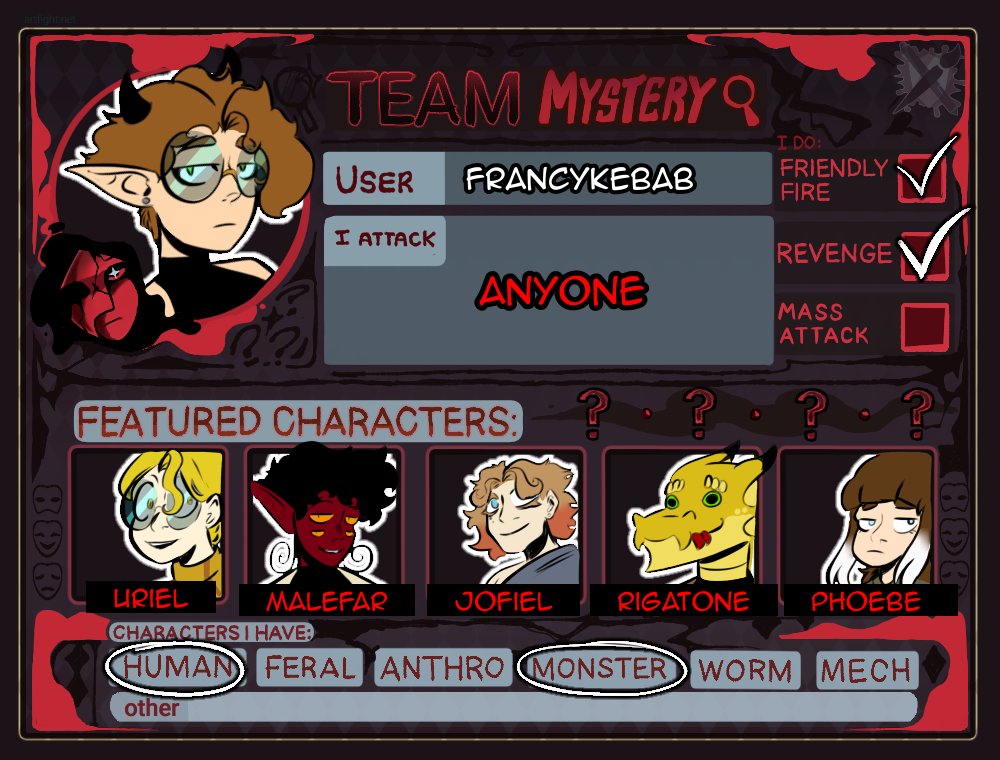 Francykebab's tweet photo. I forgot to post my card here-
Well... anyway-
#artfight2026ㅤ #artfightteammystery https://t.co/rpQ1hwWmLB