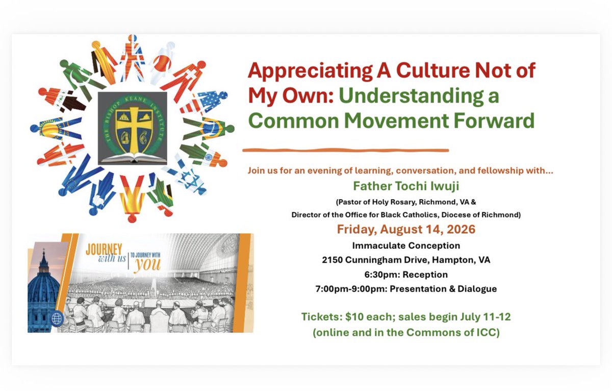 Tochiiwuji's tweet photo. I am looking forward to speak at Bishop Keane Institute, Hampton in August, I hope you can join us for an evening of conversation #frtochi https://t.co/pPMjaQ9mEz