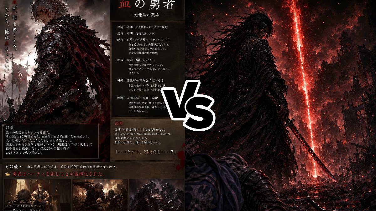 SKYRED_AI's tweet photo. 【勇者棄却録 第3節 血の勇者 VS 魔王軍【地獄の剣豪】カグツキ】
永きに渡る魔王討伐の旅は、勇者アルドレッドにとっても、彼を待ち受ける魔王軍にとっても、血と硝煙の匂い...

⬇バトル結果をチェック！
https://t.co/kQYPQvKQrr
#オリキャラバトル https://t.co/ccRnnhO6dS