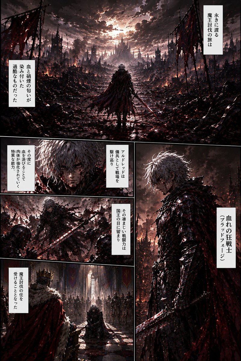 SKYRED_AI's tweet photo. 【勇者棄却録 第3節 血の勇者 VS 魔王軍【地獄の剣豪】カグツキ】
永きに渡る魔王討伐の旅は、勇者アルドレッドにとっても、彼を待ち受ける魔王軍にとっても、血と硝煙の匂い...

⬇バトル結果をチェック！
https://t.co/kQYPQvKQrr
#オリキャラバトル https://t.co/ccRnnhO6dS