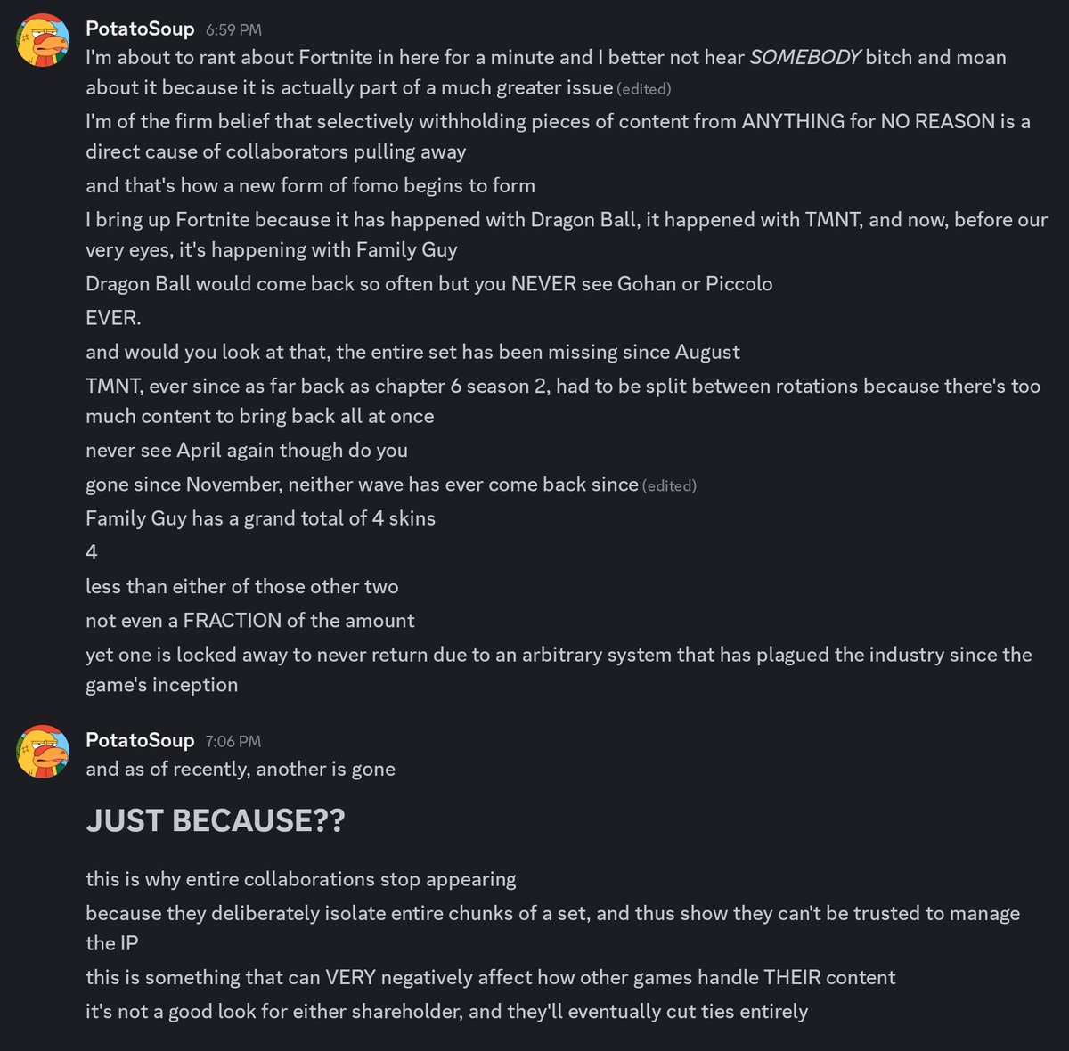 PT80S0UP's tweet photo. call it an "old man yells at cloud" complaint but I couldn't hold it in any longer here's my sloppily stitched together rant

#Fortnite https://t.co/iebUI5iiTd