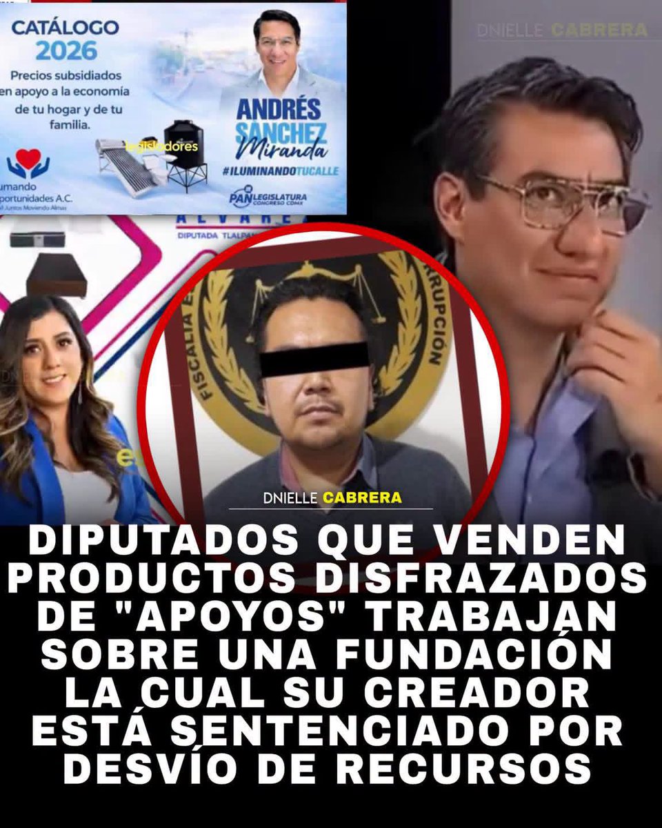 DnielleCabrera's tweet photo. 🚨 ESTO ES GRAVE! Los diputados panistas Daniela Álvarez y Andrés Sánchez Miranda que venden enseres disfrazándolos de apoyos sociales lo hacen a través de una fundación llamada Sumando Oportunidades.

Su fundador es Jovani Miguel León Cruz, exalcalde panista de Tlaxcoapan, Hidalgo, tiene dos sentencias condenatorias por desvío de recursos públicos durante su gestión como alcalde. Después de dejar el municipio se convirtió en asesor de la bancada del PAN en la Cámara de Diputados. Y su equipo creó Sumando Oportunidades, la misma fundación que hoy usan los diputados panistas de la CDMX para vender productos a sobreprecio.