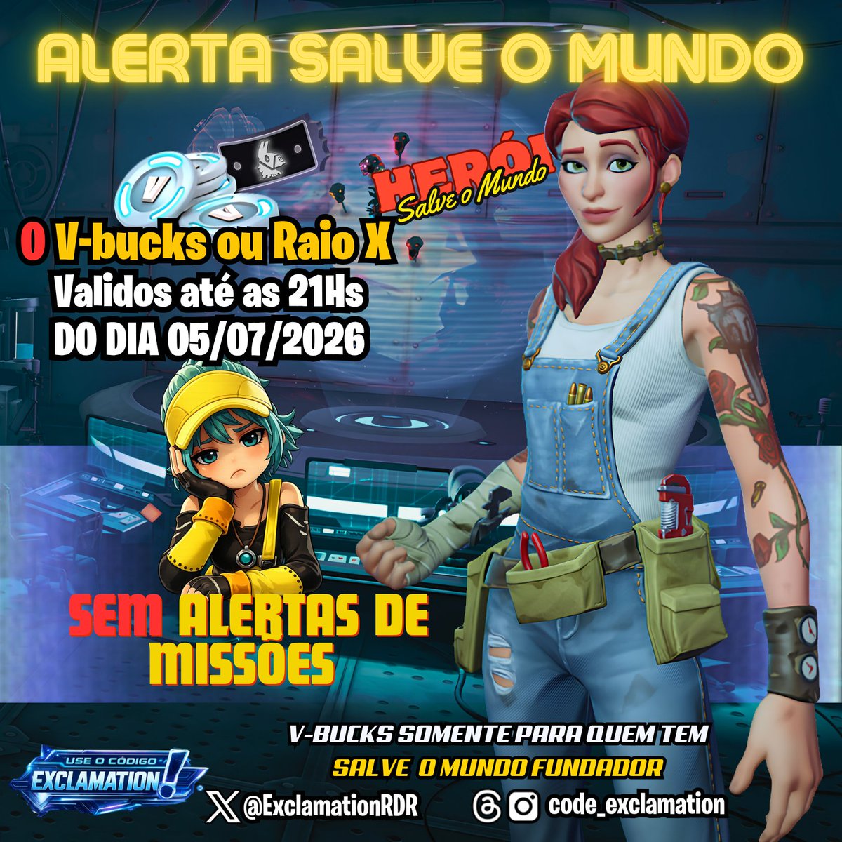 ExclamationRDR's tweet photo. ALERTA SALVE O MUNDO

0 V-Bucks ou Raio-X de recompensas em Alertas de Missões

Não esqueça de usar o code: EXCLAMATION na loja de itens
#Fortnite https://t.co/dlAadse0om