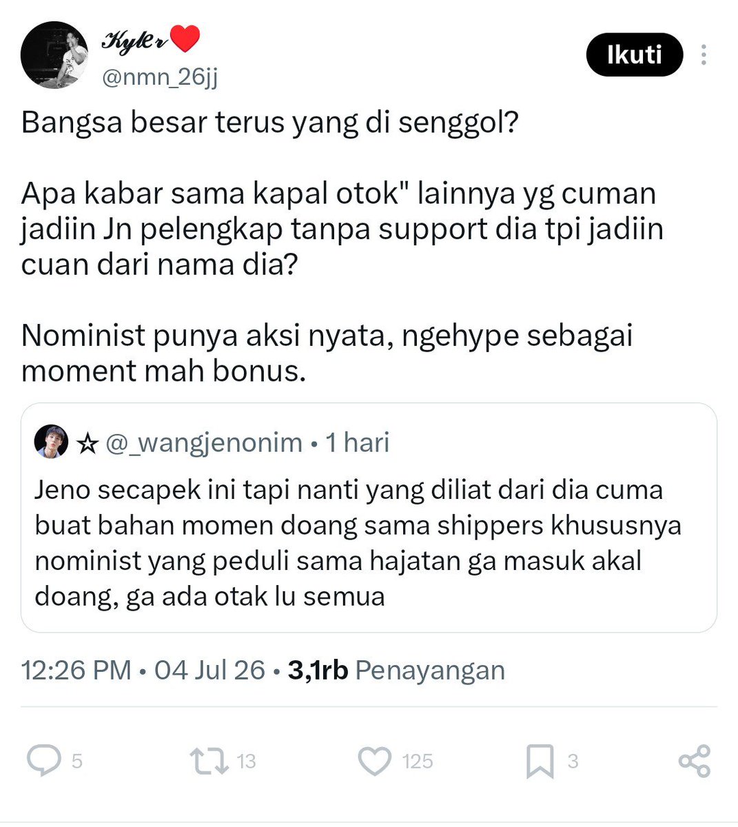 eyemolesljn's tweet photo. gw nih sebenernya udh merhatiin gmn nominist ngomongin support dlm bentuk vote/streaming dan lainnya terus sejak ada unit jnjm😂 ke mana lu pada waktu birthday vote kemarin, setahun lalu atau bahkan bbrp tahun lalu? solos jenfs selalu empet empetan sendiri. knp berisik bahas supportnya baru skrg? knp gk setiap tahun aplgi waktu ada bday vote ngomongin supportnya? udh gw bilang lu pada NORENIST, NOMINIST, BLUESY, DAN KAPAL JENO LAINNYA SAMA AJA, GADA YG BEDA