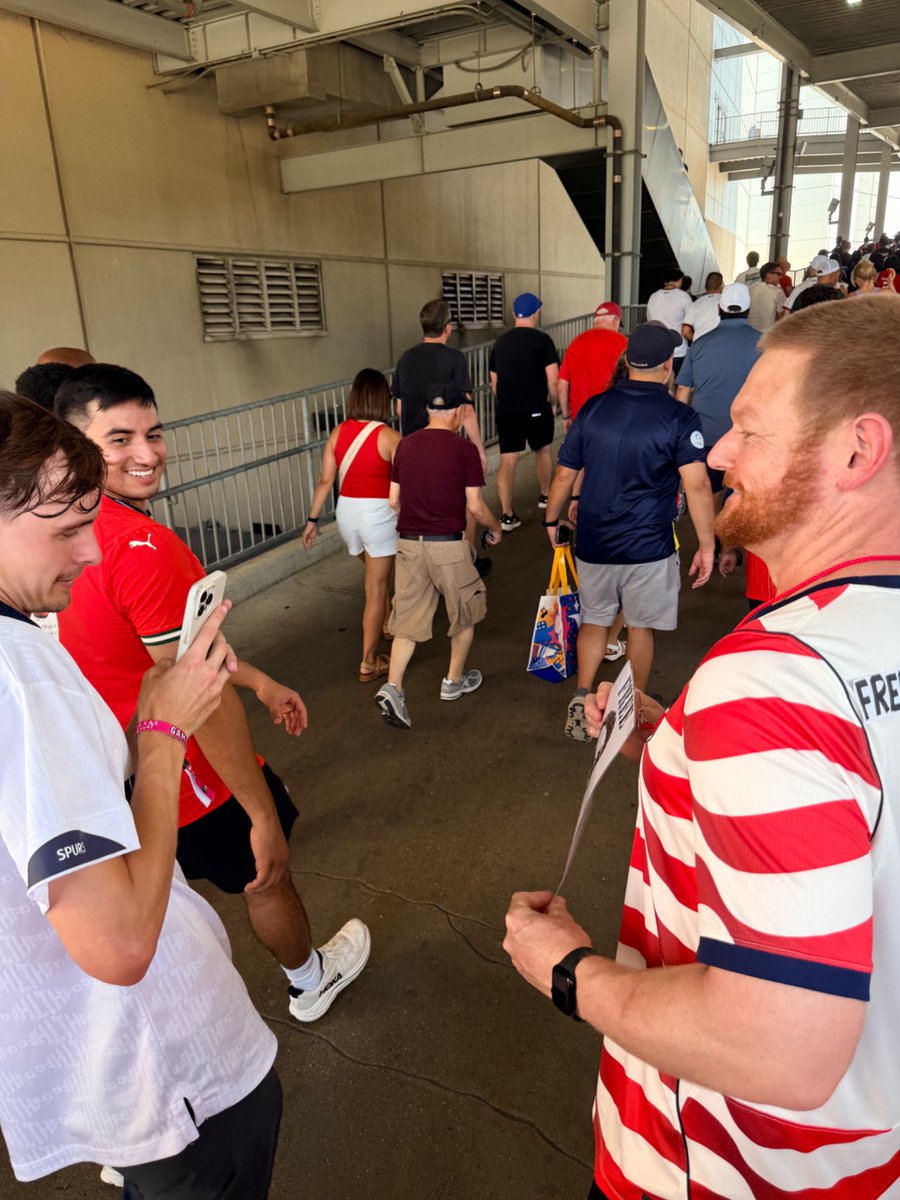 Agshall37's tweet photo. Got to go to the Morocco-Canada game today with my wife and daughter. Full circle moment as my wife and I had just started dating when I went to the WC 16 years ago.

(Also, there seemed to be many who agreed @balogun has been unfairly punished! 😁) https://t.co/ST2S5kUgEb