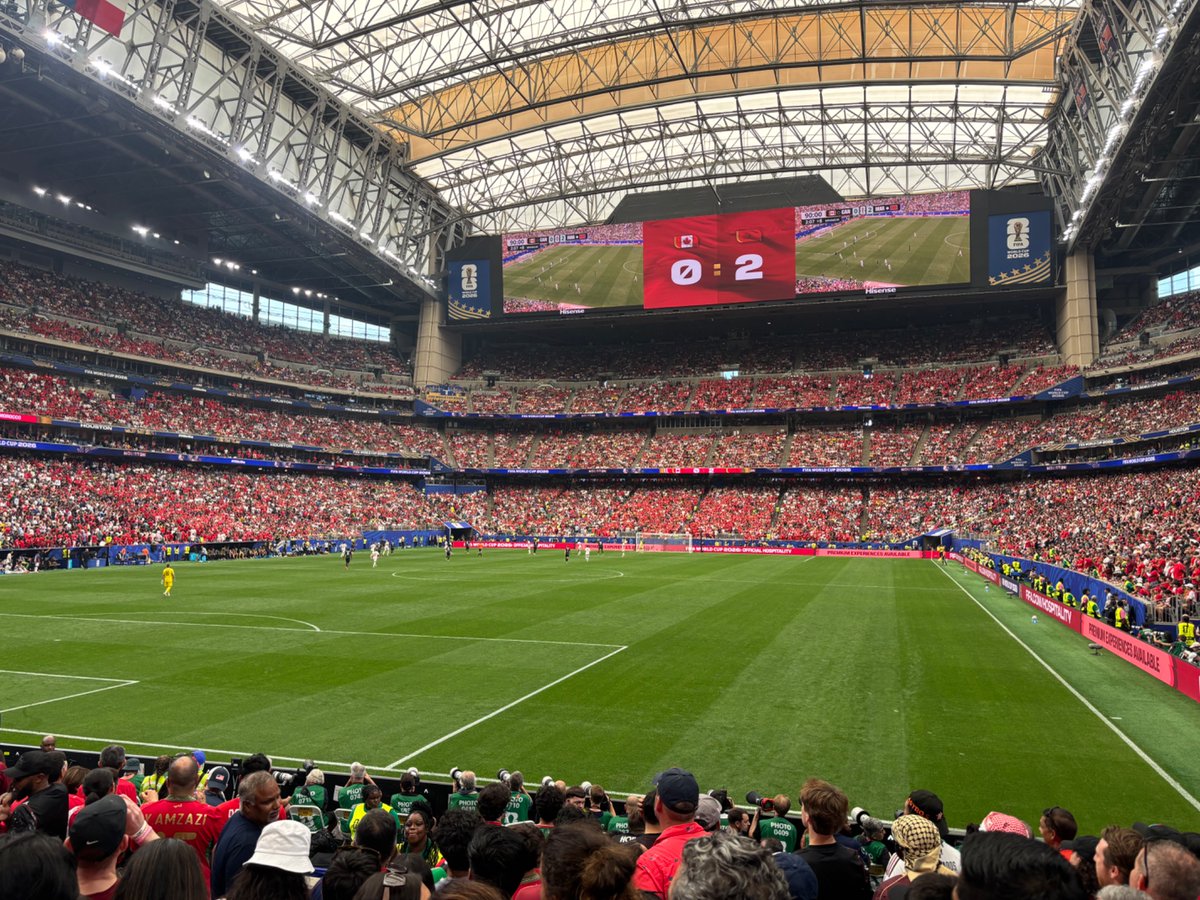 Agshall37's tweet photo. Got to go to the Morocco-Canada game today with my wife and daughter. Full circle moment as my wife and I had just started dating when I went to the WC 16 years ago.

(Also, there seemed to be many who agreed @balogun has been unfairly punished! 😁) https://t.co/ST2S5kUgEb