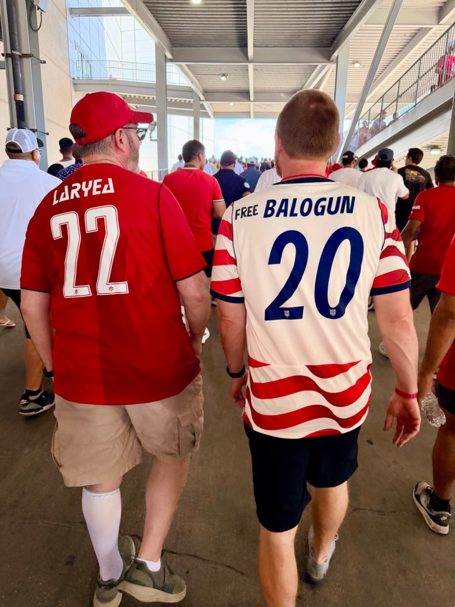 Agshall37's tweet photo. Got to go to the Morocco-Canada game today with my wife and daughter. Full circle moment as my wife and I had just started dating when I went to the WC 16 years ago.

(Also, there seemed to be many who agreed @balogun has been unfairly punished! 😁) https://t.co/ST2S5kUgEb