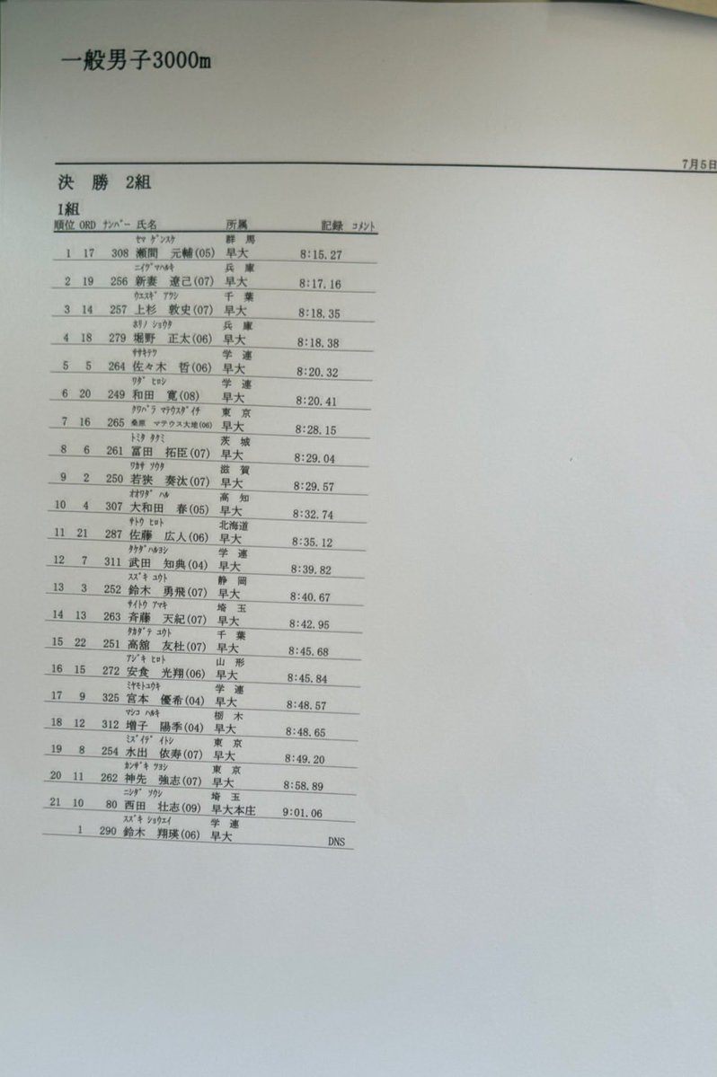 Waseda_Kyoso's tweet photo. 【#早大競技会　7/5】
●一般男子
■3000m 1、2組

1組目では瀬間(3)が、2組目では山田(2)が組トップでゴールしました！！

#臙脂で染めろ https://t.co/hH903LaKYc