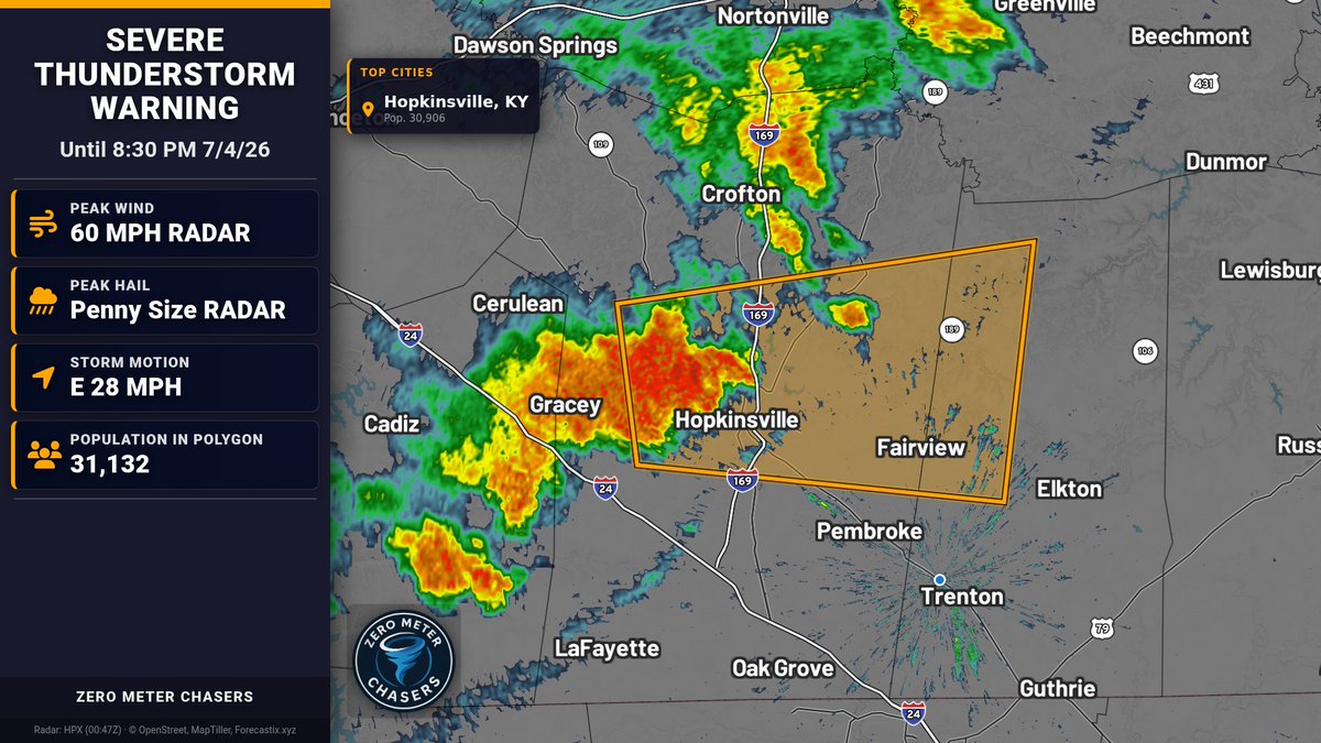 Severe Thunderstorm Warning for Christian, KY & Todd, KY until 8