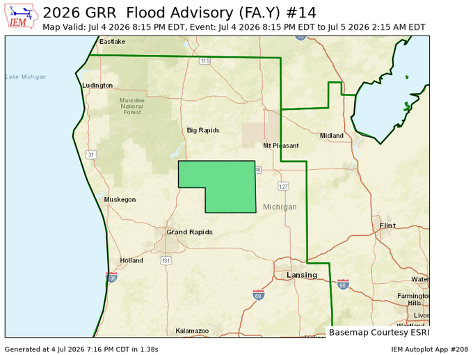 wxlevim's tweet photo. ⚠️🌊 Flood Advisory!

📍Montcalm County 
⏰ Untill 2:15AM Sunday https://t.co/7jgXIY5nh9