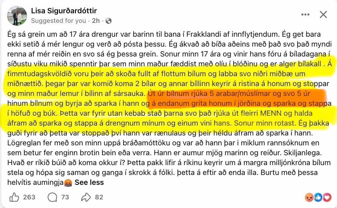 havamal23's tweet photo. Það hlaðast upp frásagnir sem innlendir fjölmiðlar þegja yfir, segja ekki að fullu frá.

Hvort sem eru atvik erlendis eða hérlendis, árásir innflytjenda eru að aukast og það er skipulögð þöggun.

Fjömiðlar halda okkur óupplýstum, verja glæpamennina sem eru að ráðast á Íslendinga. https://t.co/G1eCabFB7D