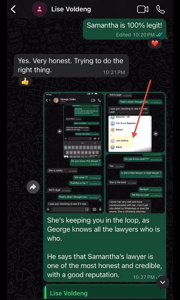 thefallout2026's tweet photo. Samantha Harris + Leah Saffian (Maxwell’s lawyer) speak often and that is who provides her with legal assistance.
Think about that… Maxwell’s attorney is helping Samantha. Maxwell’s attorney also regularly speaks with George Tonks. Both platform by Lisa.

https://t.co/qwgilPvFEA https://t.co/ZOCTRm4I1v
