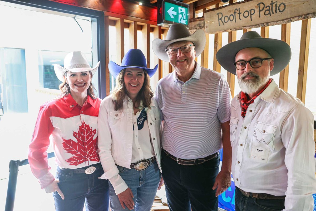ABDanielleSmith's tweet photo. The boots might need some repairs after this Stampede week 🤠

The circuit continued with great conversations at the Counsel Public Affairs gathering, Integrated Strategic Partners Stampede Bash, and the Canadian Chamber of Commerce, where I saw Premier Tony Wakeham @TonyWakehamNL.

I also had the opportunity to stop in at Netflix Canada, play some “whack a thing”, and to show my support for the future of our film industry. Alberta has the talent, landscapes, and stories to become a global powerhouse in film and television. 🎬