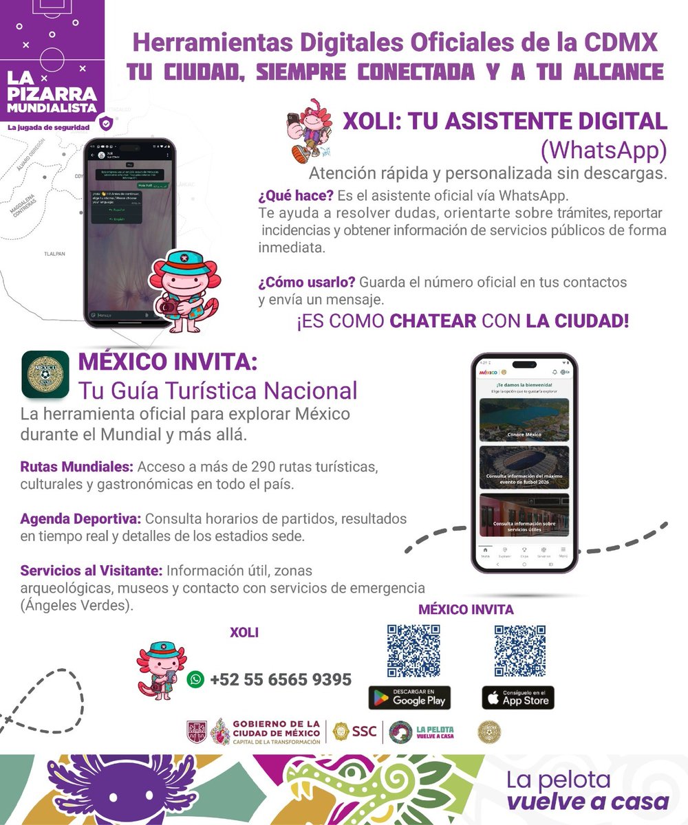 SSC_CDMX's tweet photo. #Xoli l ¿Necesitas orientación o apoyo? El asistente digital de la #CiudadDeMéxico está disponible en #WhatsApp para brindarte información, resolver tus dudas y acercarte a los servicios de seguridad de forma rápida y sencilla.
Agrégalo a tus contactos.
📲 +52 55 6565 9395 https://t.co/aR2LgDRzsd