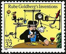 CalBearsHistory's tweet photo. Rube Goldberg, Class of 1904, was born July 4, 1883. Goldberg combined his Cal degree as a mining engineer with artistic talent to draw bizarrely complex machines for performing simple tasks. "Rube Goldberg" became a common term for any wildly over-complicated device or scheme. https://t.co/o83y2D3P8I