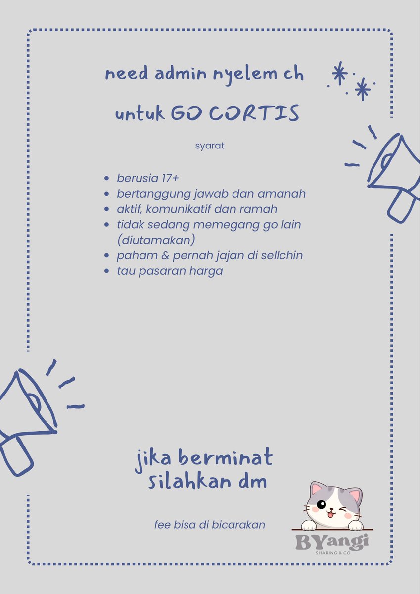 GoYangi_Ina's tweet photo. #cortisask hi coer, aku lagi cari admin nyelem untuk GO CORTIS
butuh 2 admin karena ada 2 GO yg aktif

💌 silahkan dm jika berminat 🩶 https://t.co/ONWP22mqff