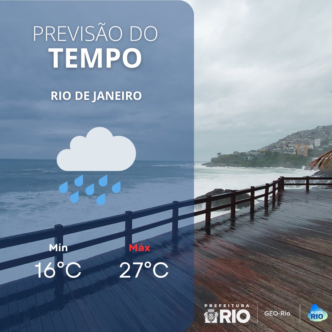 AlertaRio's tweet photo. TEMPO AMANHÃ | Neste domingo (05/07), o tempo permanecerá instável na cidade do Rio. O céu estará predominantemente nublado e há previsão de chuva fraca isolada até o período da tarde. Os ventos estarão fracos a moderados.
➡️ https://t.co/JaHmLX4co3 https://t.co/JB7klaSQIH
