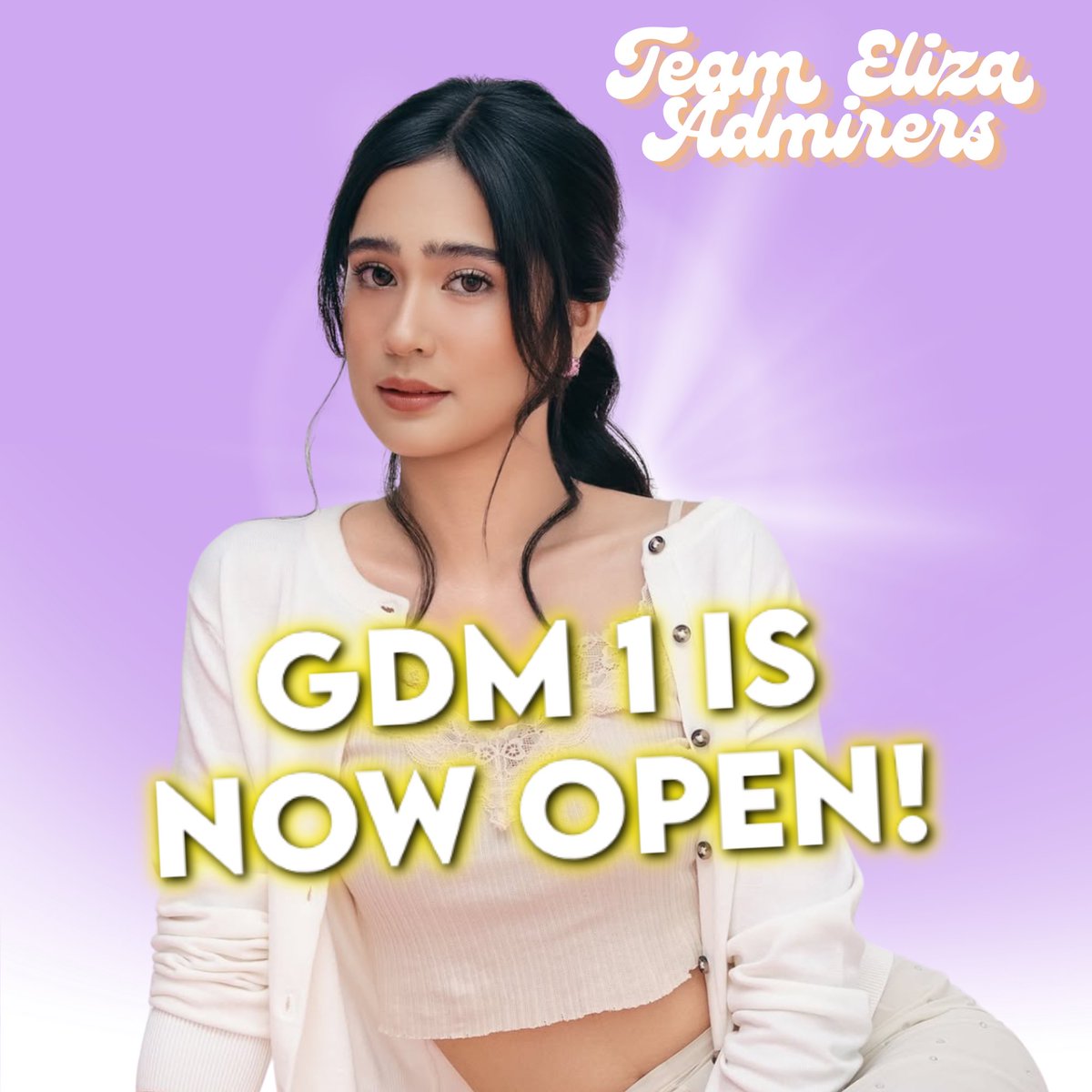 ElizaAdmirers_'s tweet photo. GUESS WHAT, DILAGS? GDM 1 IS NOW OPEN! 🚨💜

Join the official group chat for Team Eliza Admirers for all the fun, updates, and community!

#TeamEliza #ElizaBorromeo #ElizaAdmirers https://t.co/7U0G8VAb56