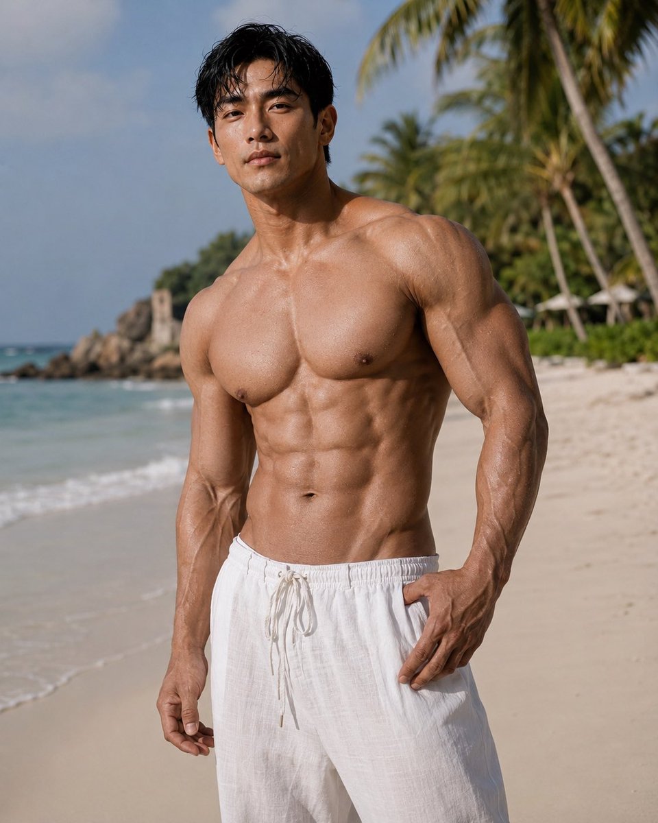 PrasittimayT's tweet photo. Walking into summer like the ocean already knows my name. 🌊☀️
Beach heat, calm mind, strong body — Jin Woo Kang.
#JinWooKang #SummerBody #Beachwear #BeachPhotoshoot #MensFashion #TropicalVibes #OceanMood #FitnessModel #MuscleAesthetic #KoreanActorVibe #DSLRPhoto #EditorialShoot #BeachWalk #VacationStyle #SummerVibes