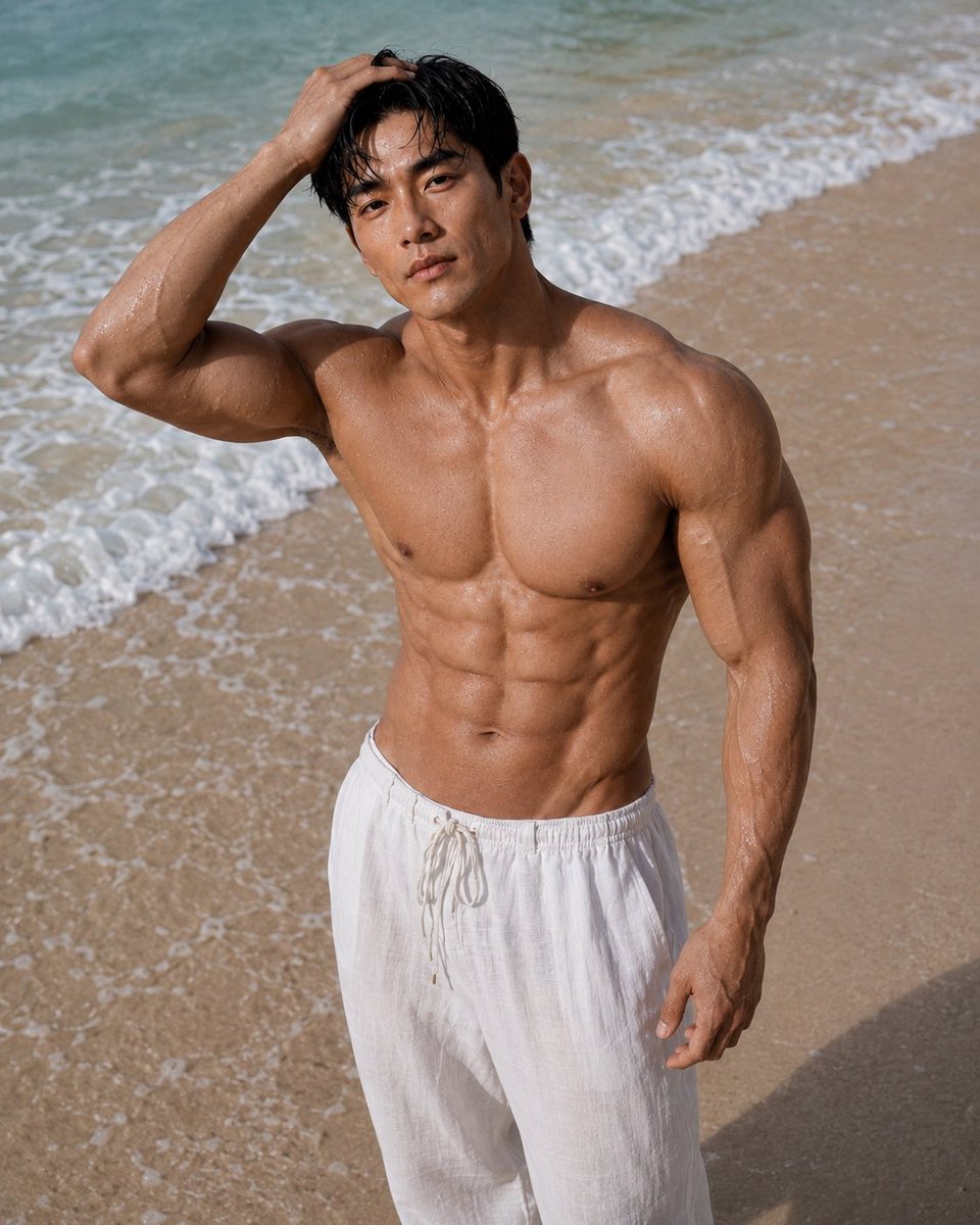 PrasittimayT's tweet photo. Walking into summer like the ocean already knows my name. 🌊☀️
Beach heat, calm mind, strong body — Jin Woo Kang.
#JinWooKang #SummerBody #Beachwear #BeachPhotoshoot #MensFashion #TropicalVibes #OceanMood #FitnessModel #MuscleAesthetic #KoreanActorVibe #DSLRPhoto #EditorialShoot #BeachWalk #VacationStyle #SummerVibes