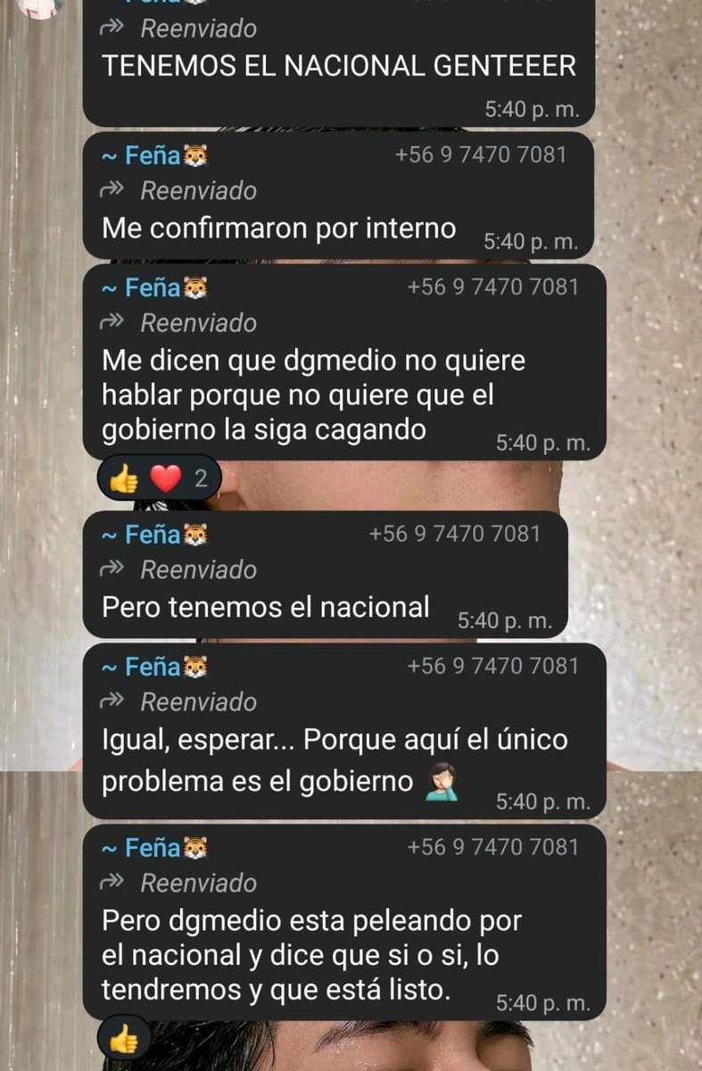 PabloAndres_Ic's tweet photo. @lovsjktae Según una niña publicó unos wsp de alguien que trabaja parece en la productora y dice que dg medios no quiere salir hablar aún para que el gobierno no la cague con sus declaraciones https://t.co/IVWwGRPL9G