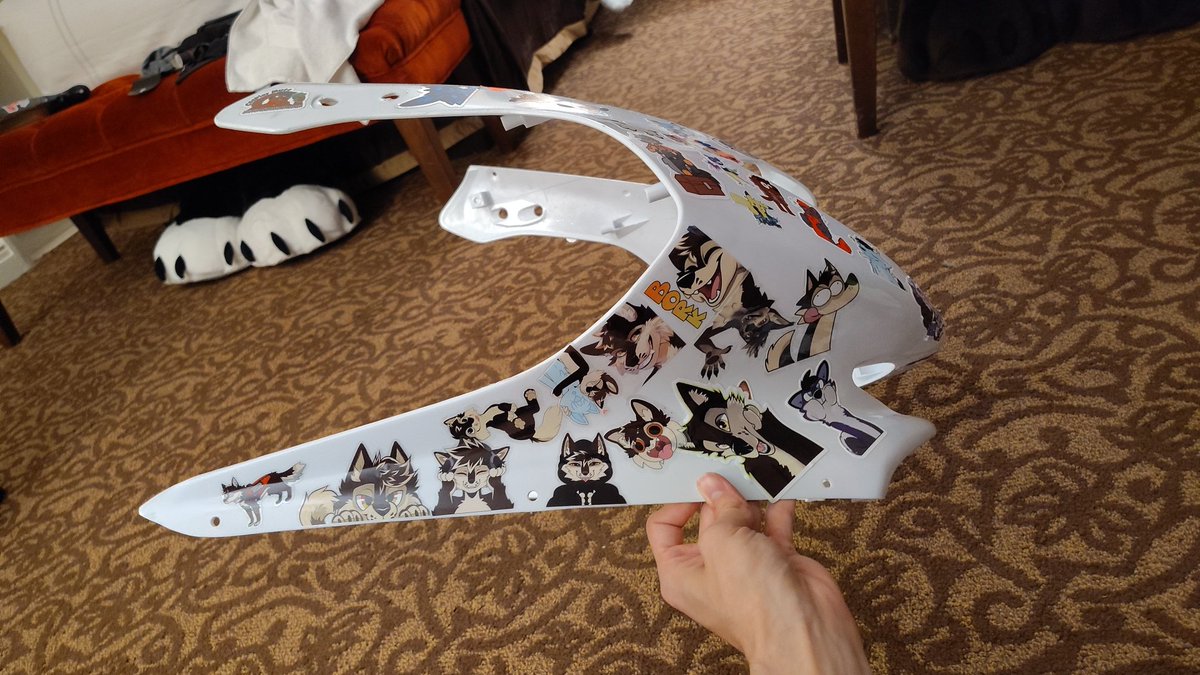 TazztheWolf's tweet photo. Sticker bombing @barkgaming67 bike part :3 https://t.co/1fIeYQ3RHl
