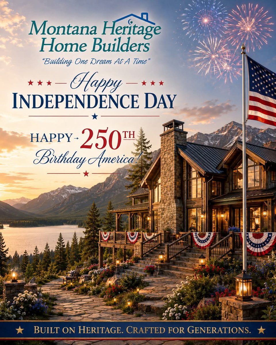 MTHomeBuilders's tweet photo. Happy Independence Day, and Happy 250th Birthday, America.

As we celebrate the Fourth of July, we want to take a moment to thank our friends, family, clients, trade partners, and the communities we are proud to serve.

We wish you a safe, meaningful, and joyful Fourth of July. https://t.co/bu1ifuBso9